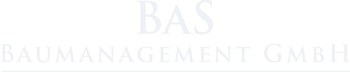 Logo BAS Baumanagement GmbH – eleganter weisser Schriftzug mit Unterstreichung.
